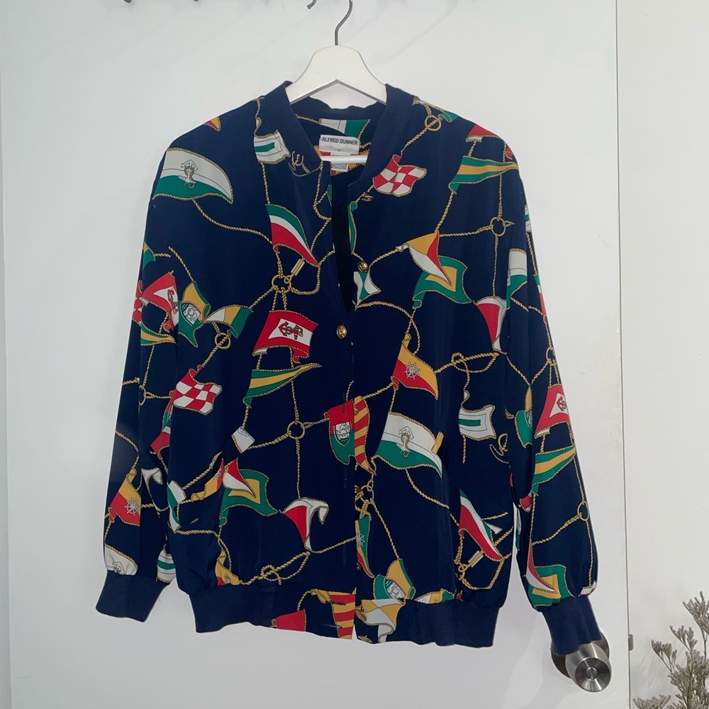 Alfred Dunner vintage sailor boat inspired button up bomber jacket